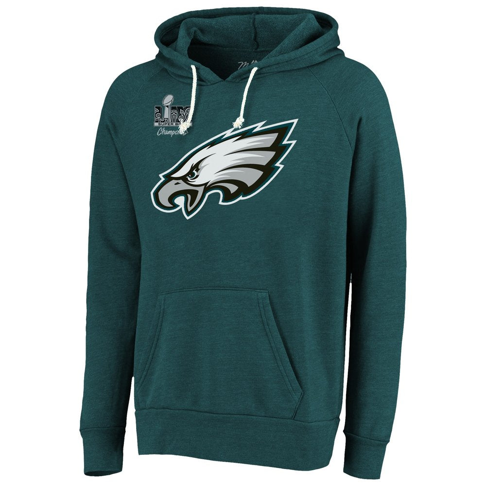 Men's Philadelphia Eagles Saquon Barkley Threads Midnight Green Super Bowl LIX Champions Name & Number Tri-Blend Pullover Hoodie 