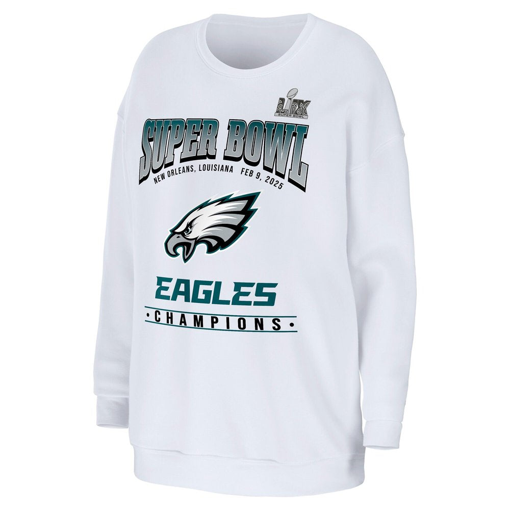 Women's Philadelphia Eagles WEAR by Erin Andrews White Super Bowl LIX Champions Fleece Pullover Sweatshirt 