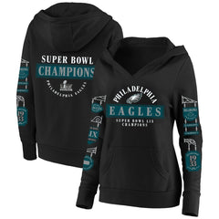 Women's Philadelphia Eagles  Black Super Bowl LIX Champions Plus Size Four Piece Notch Neck Pullover Hoodie 
