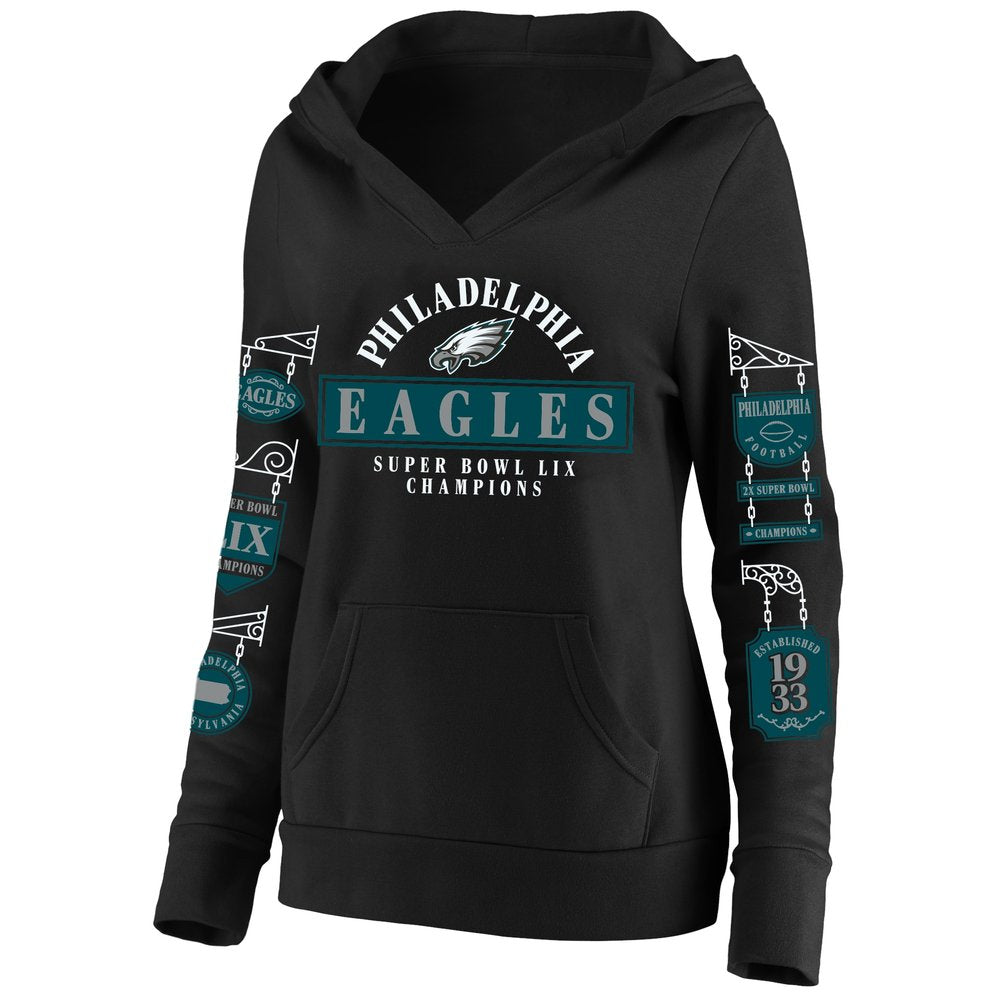 Women's Philadelphia Eagles  Black Super Bowl LIX Champions Plus Size Four Piece Notch Neck Pullover Hoodie 