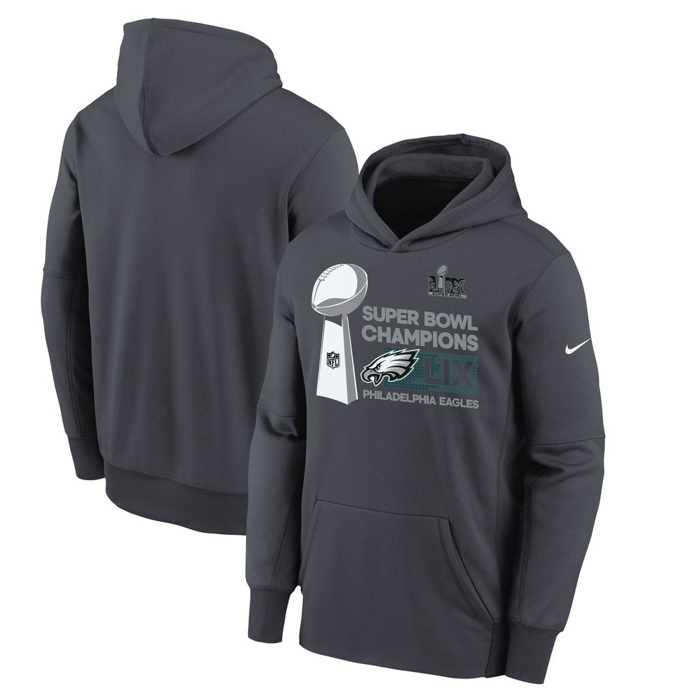 Youth Philadelphia Eagles Anthracite Super Bowl LIX Champions Locker Room Trophy Collection Fleece Pullover Hoodie 