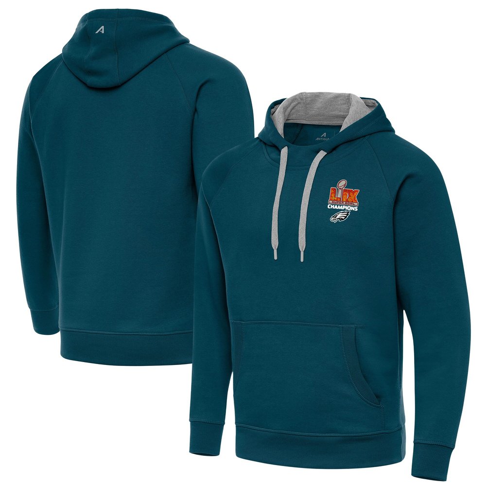 Men's Philadelphia Eagles Antigua Midnight Green Super Bowl LIX Champions Victory Pullover Hoodie 