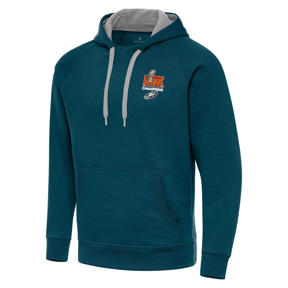 Men's Philadelphia Eagles Antigua Midnight Green Super Bowl LIX Champions Victory Pullover Hoodie 