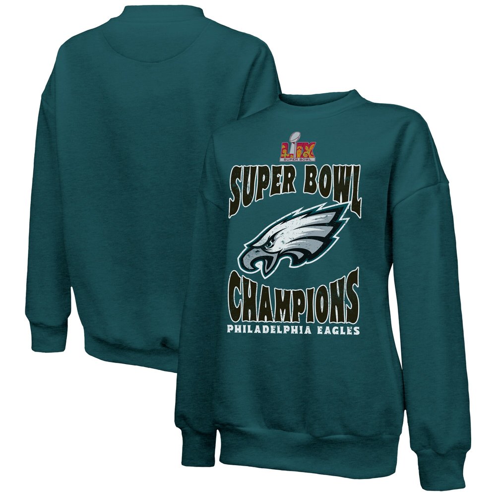 Women's Philadelphia Eagles  Threads Midnight Green Super Bowl LIX Champions Choke Up Tri-Blend Pullover Sweatshirt 