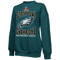 Women's Philadelphia Eagles  Threads Midnight Green Super Bowl LIX Champions Choke Up Tri-Blend Pullover Sweatshirt 