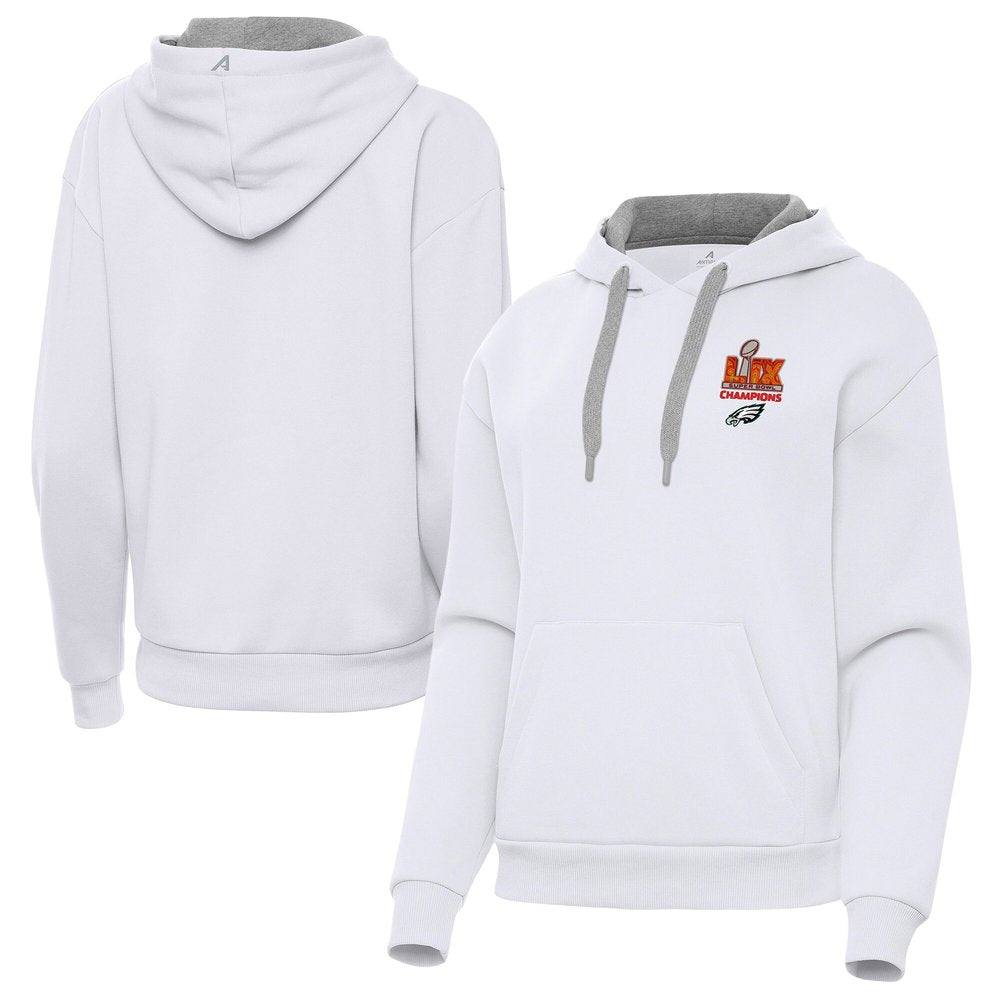 Women's Philadelphia Eagles Antigua White Super Bowl LIX Champions Victory Pullover Hoodie 