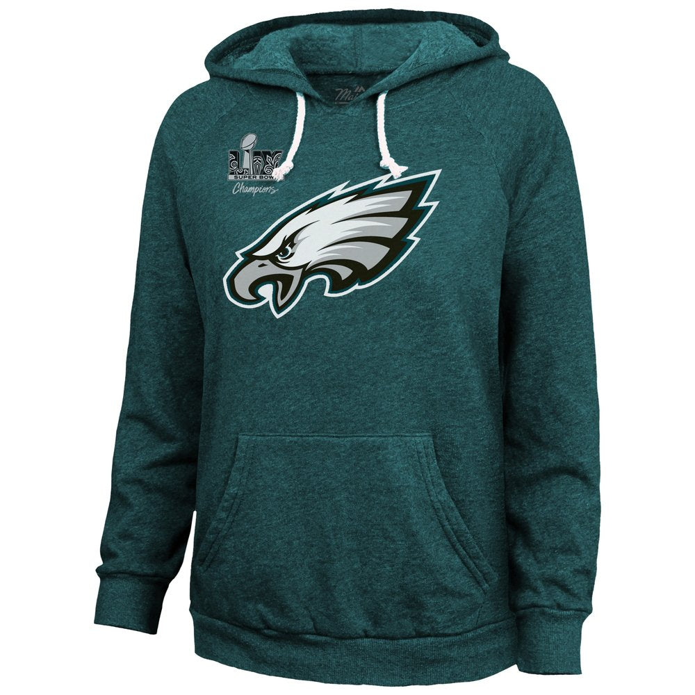 Women's Philadelphia Eagles Saquon Barkley Threads Midnight Green Super Bowl LIX Champions Name & Number Tri-Blend Pullover Hoodie 
