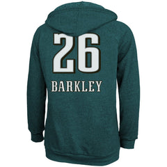 Women's Philadelphia Eagles Saquon Barkley Threads Midnight Green Super Bowl LIX Champions Name & Number Tri-Blend Pullover Hoodie 