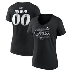 Women's Philadelphia Eagles Black Super Bowl LIX Champions Custom Name & Number V-Neck T-Shirt 