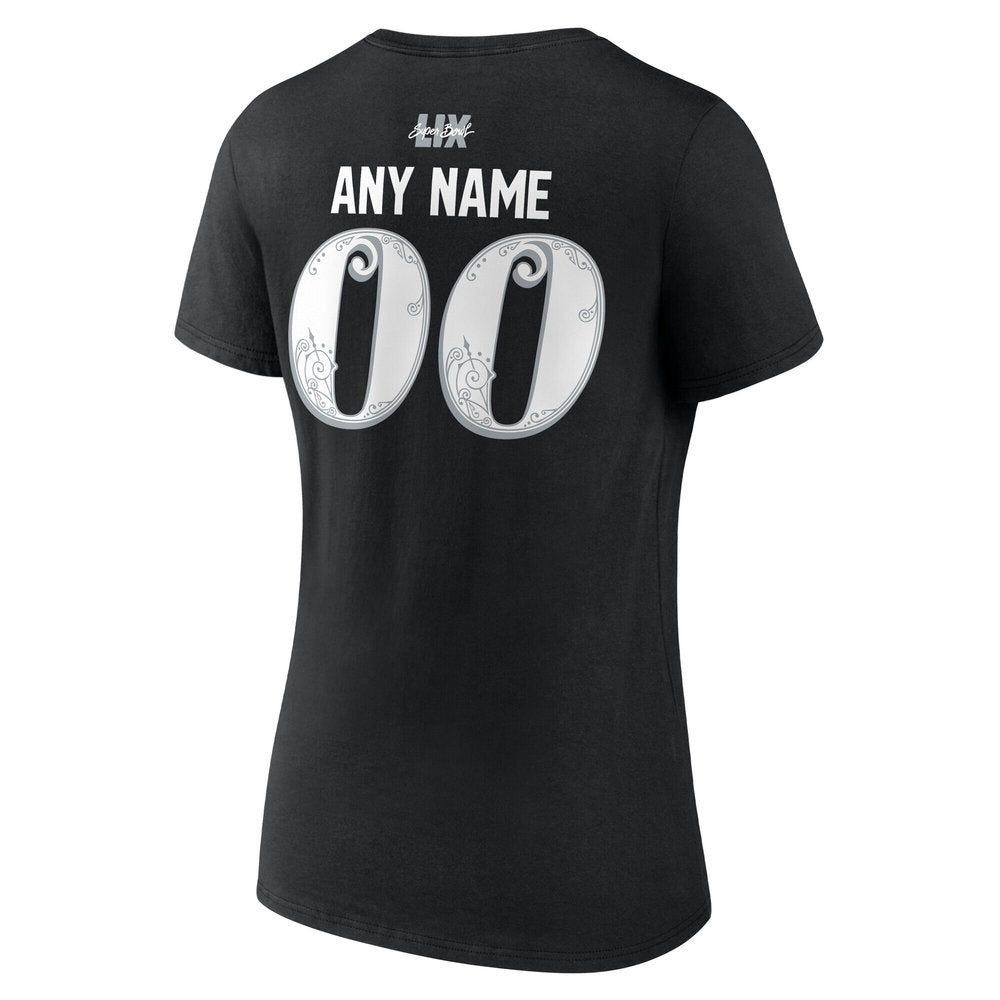 Women's Philadelphia Eagles Black Super Bowl LIX Champions Custom Name & Number V-Neck T-Shirt 