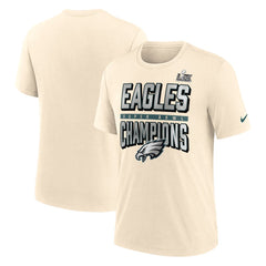 Men's Philadelphia Eagles Cream Super Bowl LIX Champions Strong Slant Tri-Blend T-Shirt 