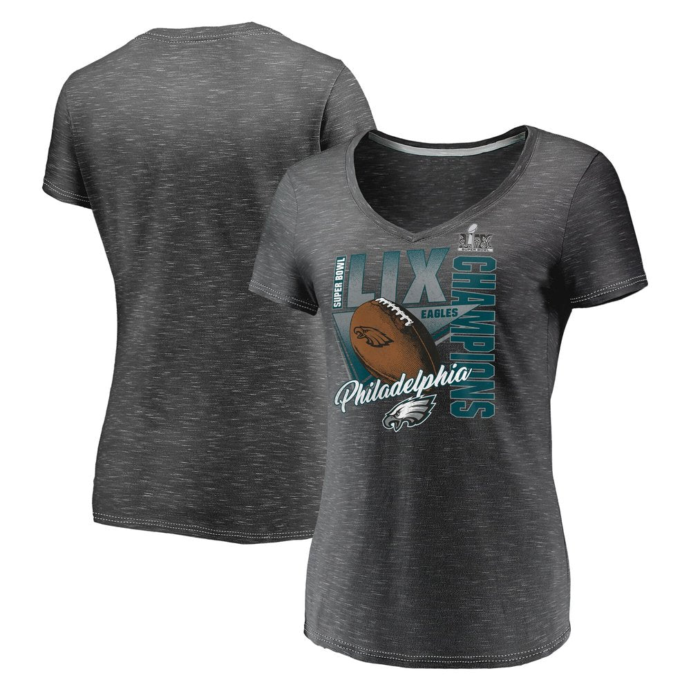 Women's Philadelphia Eagles  Graphite Super Bowl LIX Champions Own the Moment V-Neck T-Shirt 