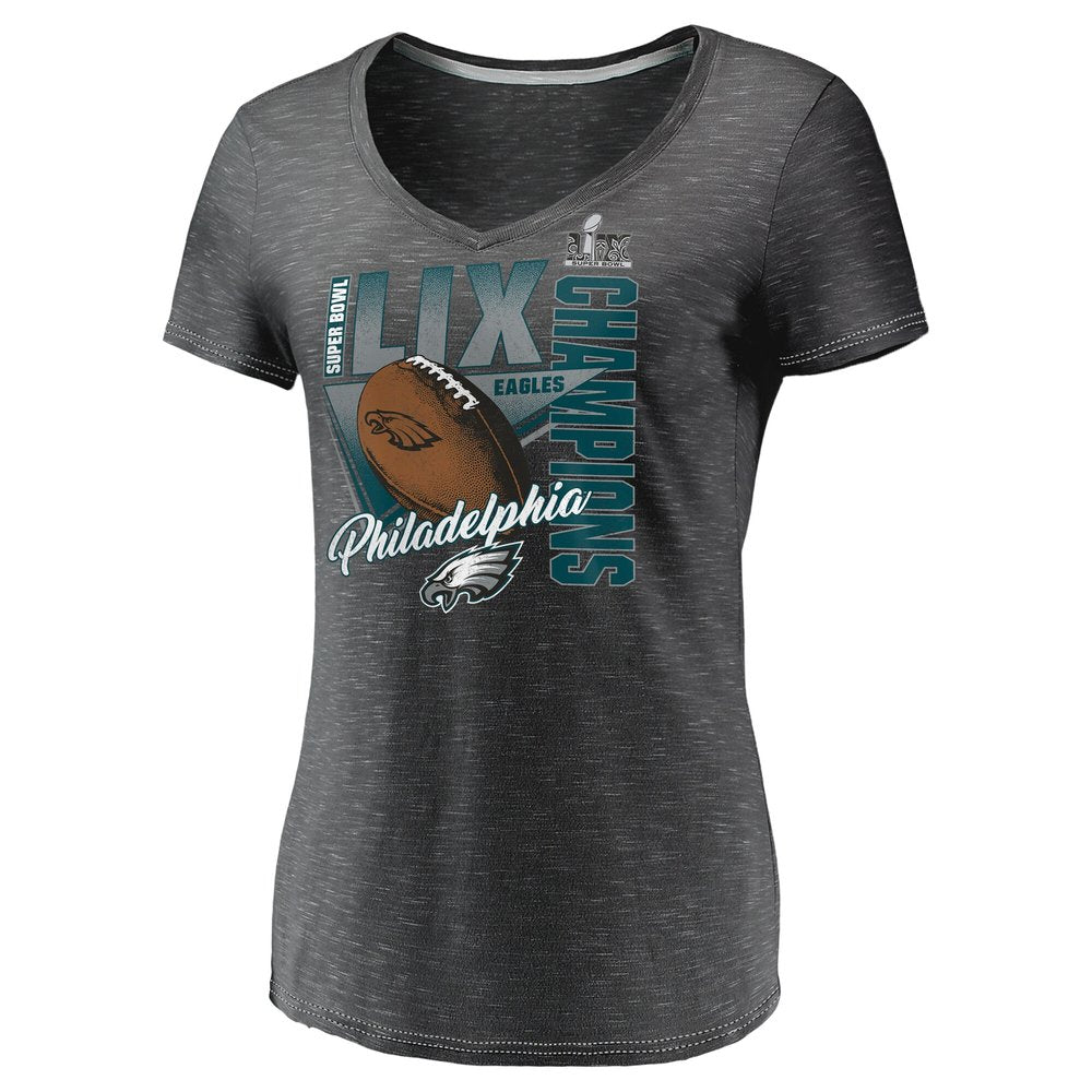 Women's Philadelphia Eagles  Graphite Super Bowl LIX Champions Own the Moment V-Neck T-Shirt 