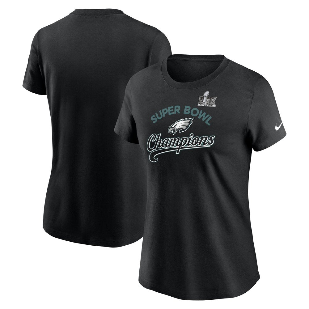 Women's Philadelphia Eagles Black Super Bowl LIX Champions Tailsweep T-Shirt 