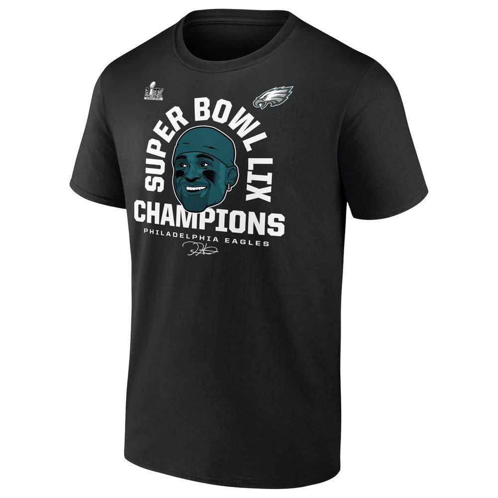 Men's Philadelphia Eagles Jalen Hurts Black Super Bowl LIX Champions T-Shirt 
