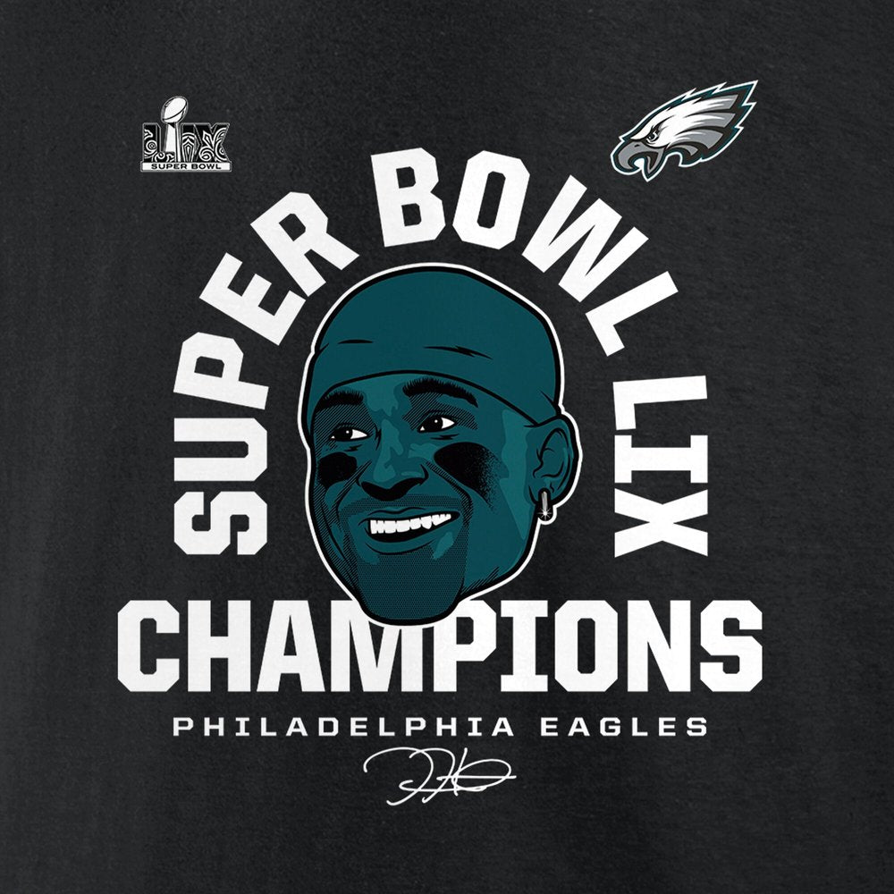 Men's Philadelphia Eagles Jalen Hurts Black Super Bowl LIX Champions T-Shirt 