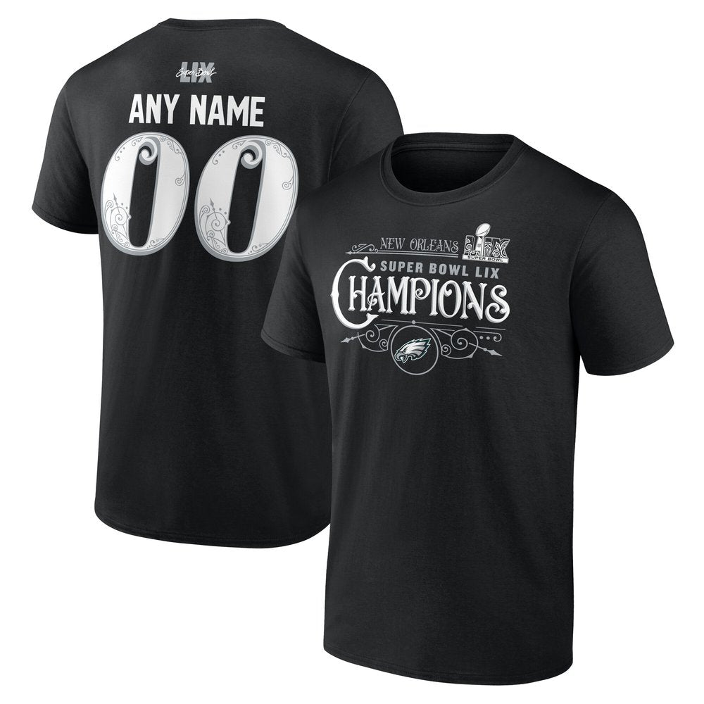 Men's Philadelphia Eagles Black Super Bowl LIX Champions Custom Name & Number T-Shirt 