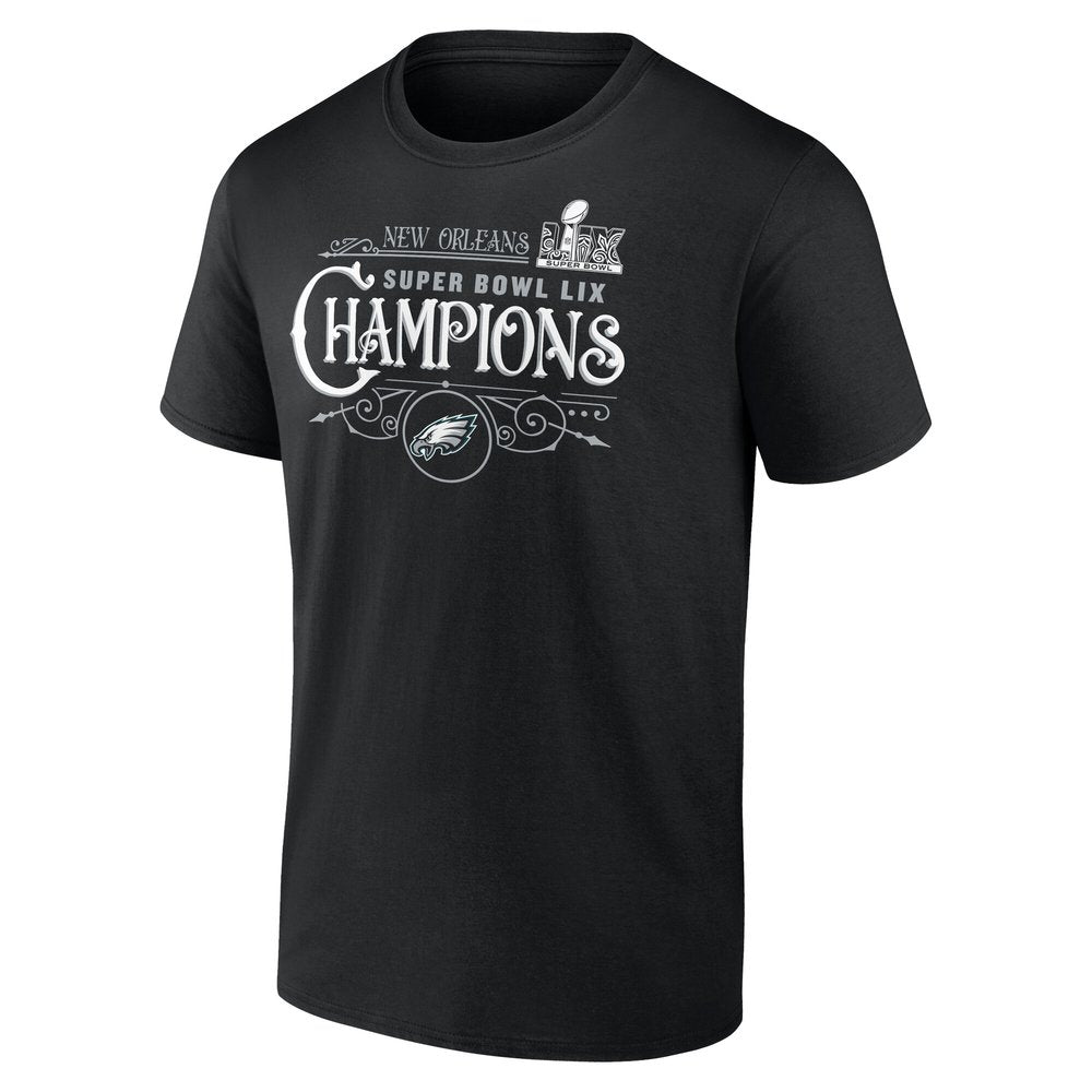 Men's Philadelphia Eagles Black Super Bowl LIX Champions Custom Name & Number T-Shirt 