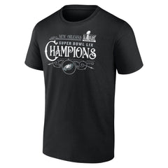 Men's Philadelphia Eagles Black Super Bowl LIX Champions Custom Name & Number T-Shirt 