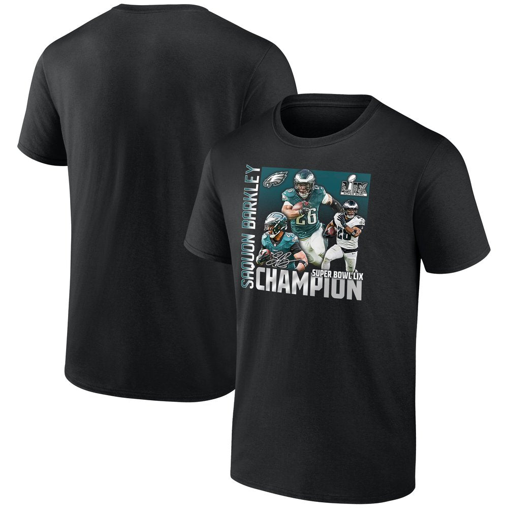 Men's Philadelphia Eagles Saquon Barkley Black Super Bowl LIX Champions T-Shirt 