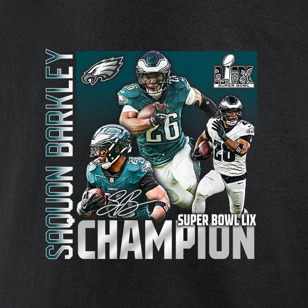 Men's Philadelphia Eagles Saquon Barkley Black Super Bowl LIX Champions T-Shirt 