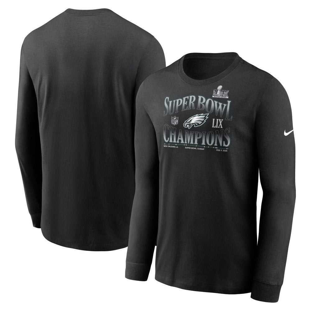 Men's Philadelphia Eagles Black Super Bowl LIX Champions 90's Retro Long Sleeve T-Shirt 