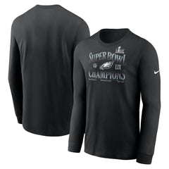 Men's Philadelphia Eagles Black Super Bowl LIX Champions 90's Retro Long Sleeve T-Shirt 