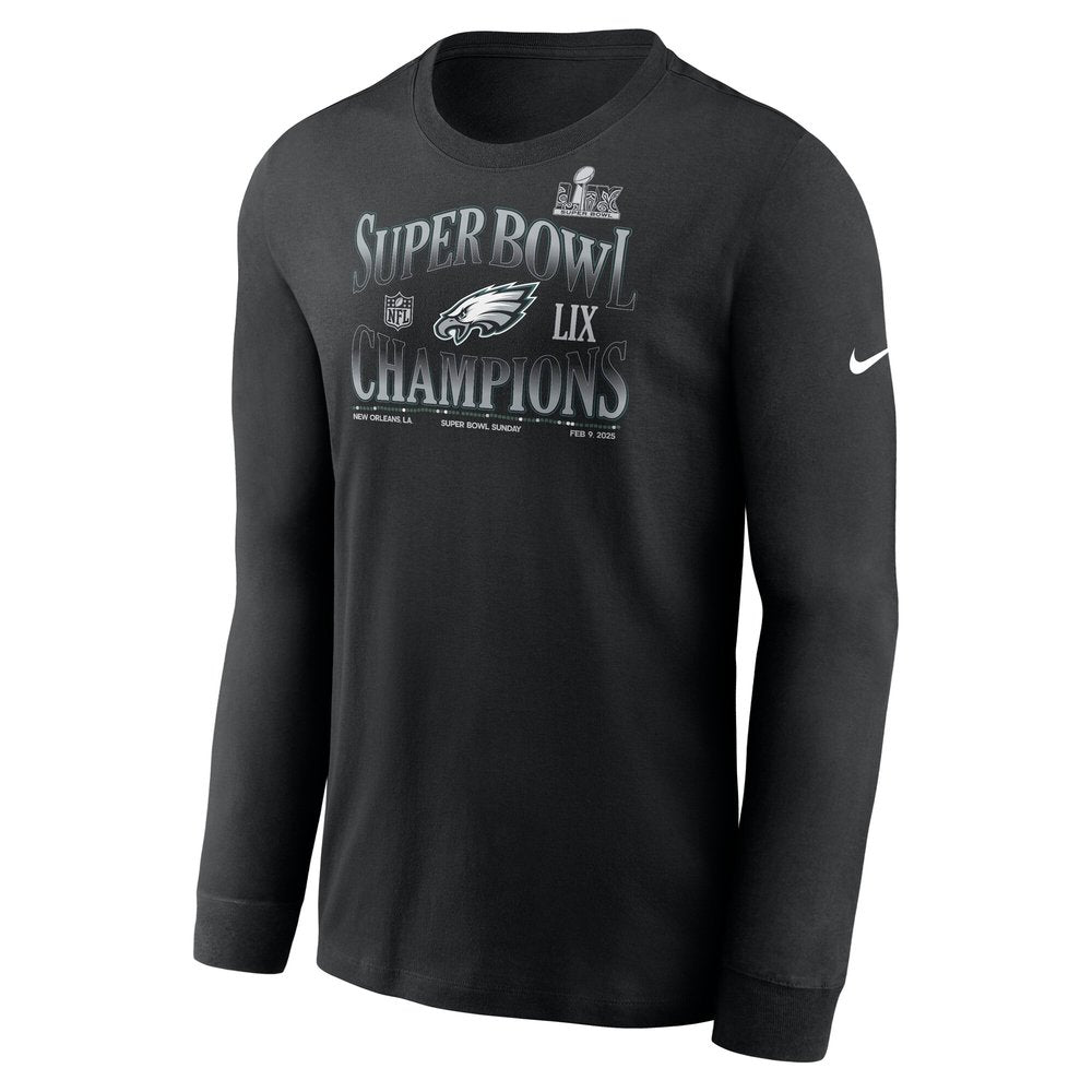 Men's Philadelphia Eagles Black Super Bowl LIX Champions 90's Retro Long Sleeve T-Shirt 