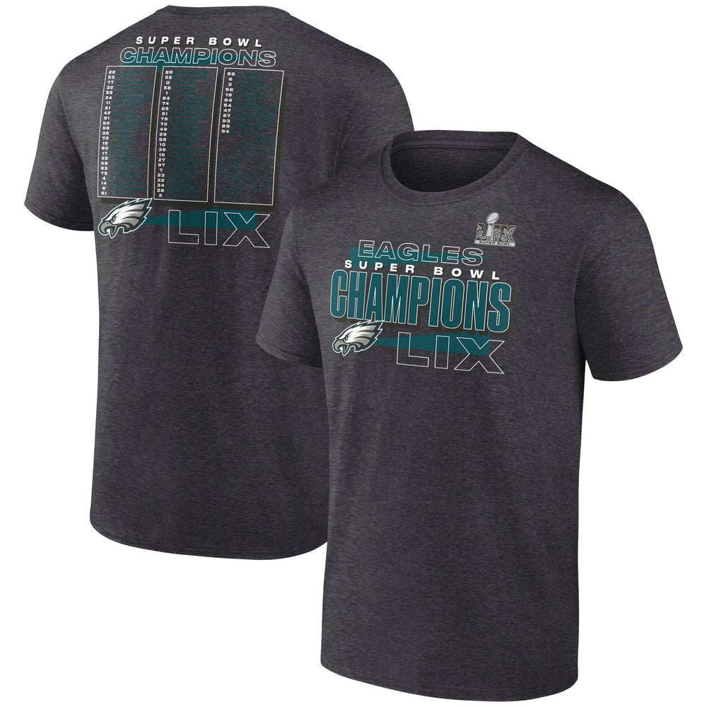 Men's Philadelphia Eagles Heather Charcoal Super Bowl LIX Champions Roster T-Shirt 