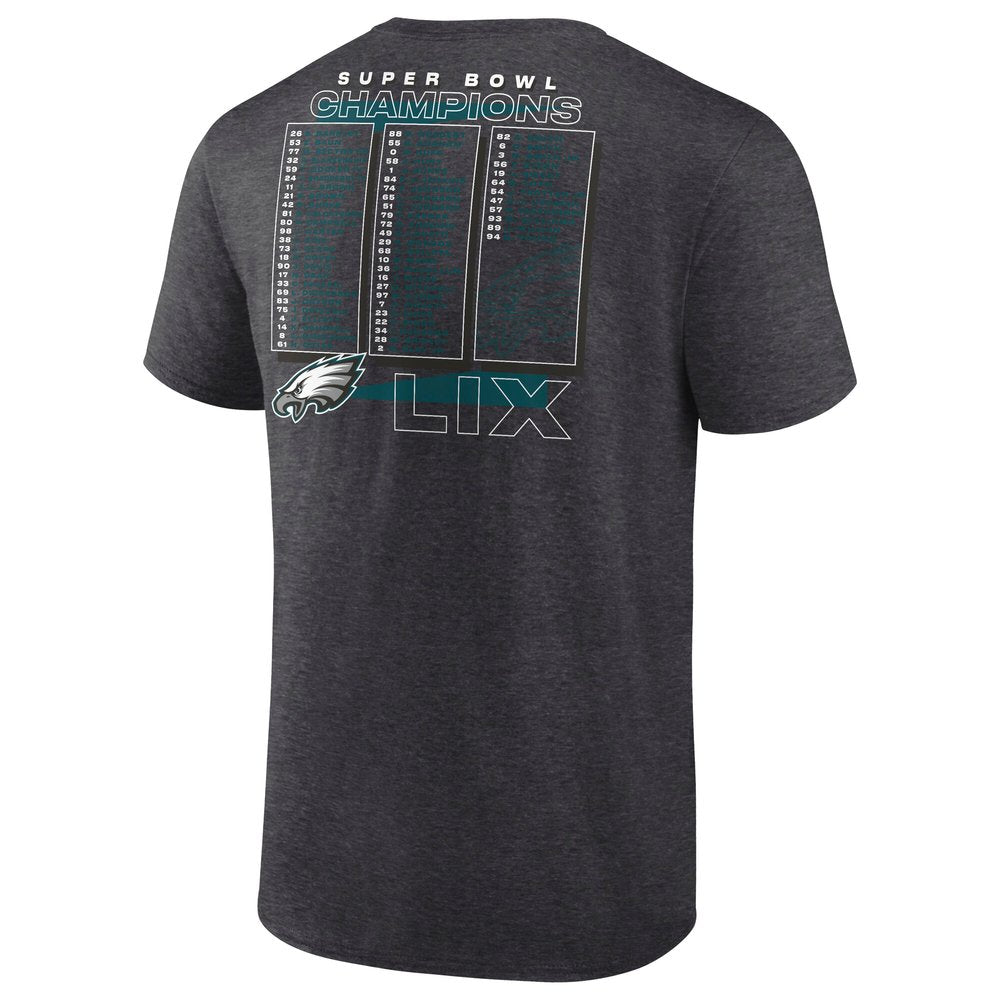 Men's Philadelphia Eagles Heather Charcoal Super Bowl LIX Champions Roster T-Shirt 