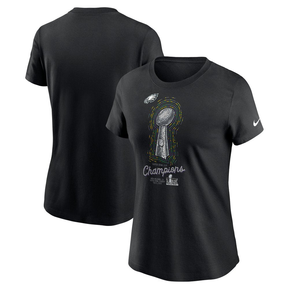 Women's Philadelphia Eagles Black Super Bowl LIX Champions Lombardi Trophy T-Shirt 