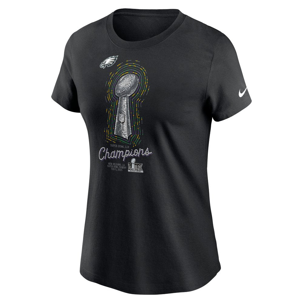 Women's Philadelphia Eagles Black Super Bowl LIX Champions Lombardi Trophy T-Shirt 