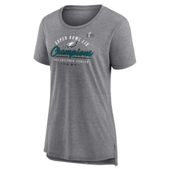Women's Philadelphia Eagles  Heather Gray Super Bowl LIX Champions Prestigious Run Tri-Blend Scoop Neck T-Shirt 