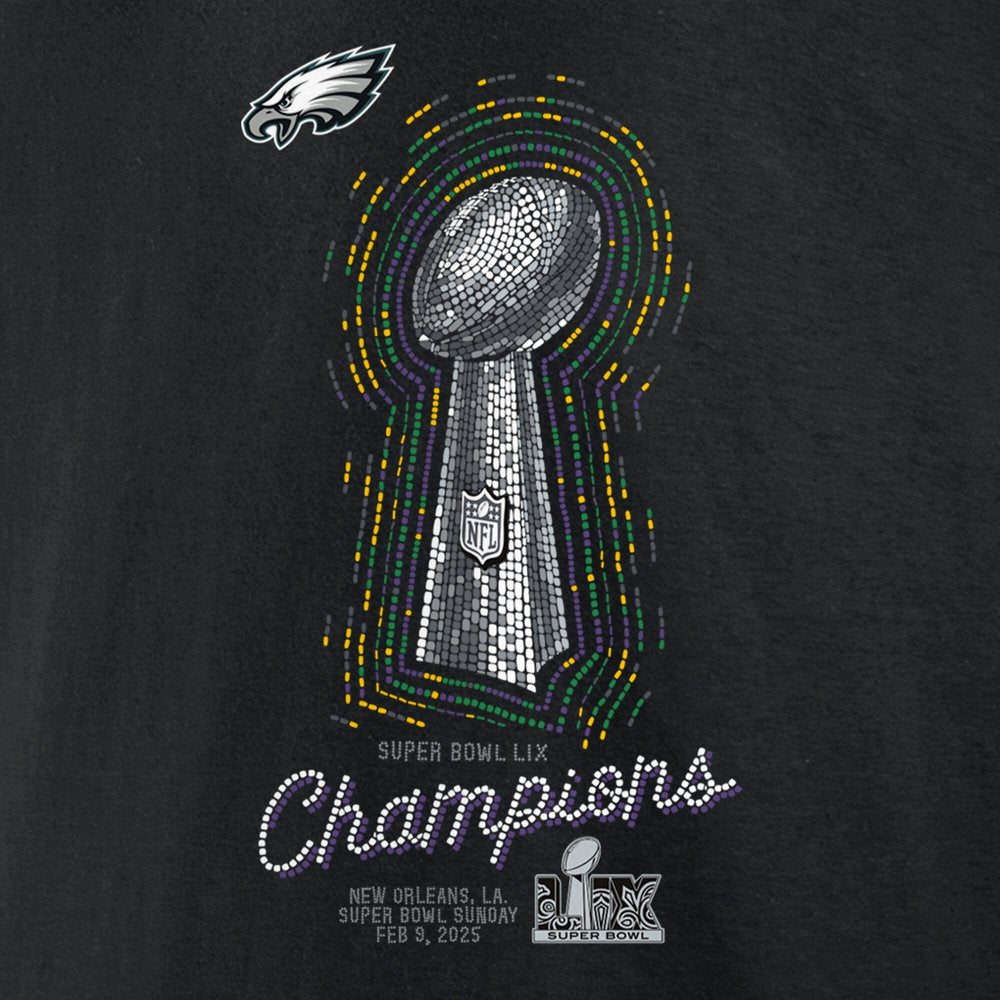 Men's Philadelphia Eagles Black Super Bowl LIX Champions Lombardi Trophy T-Shirt 