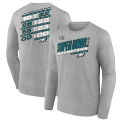 Men's Philadelphia Eagles Heather Gray Super Bowl LIX Champions Counting Points Score Long Sleeve T-Shirt 