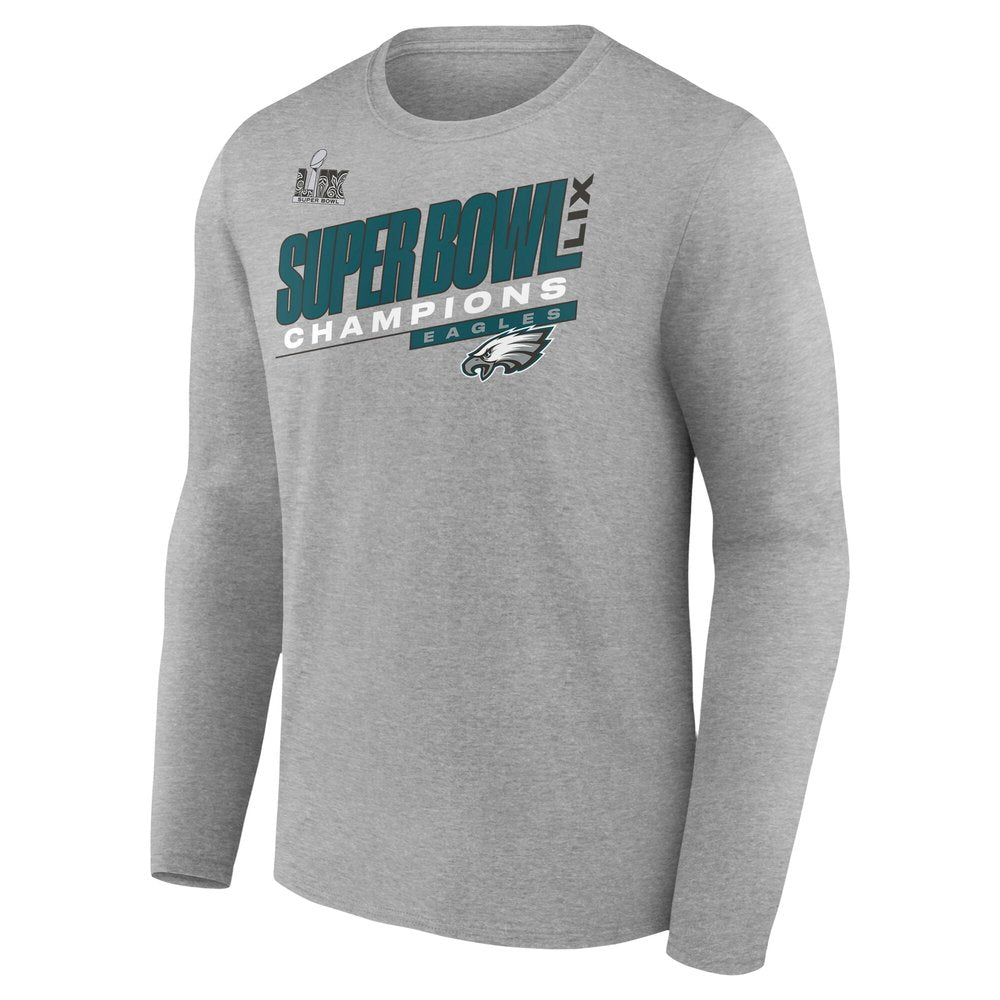 Men's Philadelphia Eagles Heather Gray Super Bowl LIX Champions Counting Points Score Long Sleeve T-Shirt 