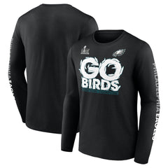 Men's Philadelphia Eagles Black Super Bowl LIX Champions On Top Go Birds Long Sleeve T-Shirt 