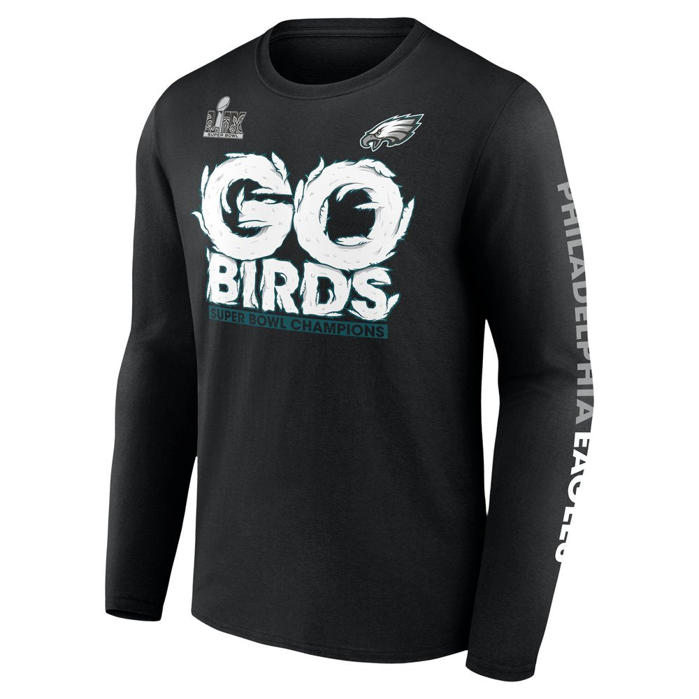 Men's Philadelphia Eagles Black Super Bowl LIX Champions On Top Go Birds Long Sleeve T-Shirt 