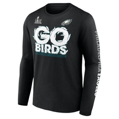 Men's Philadelphia Eagles Black Super Bowl LIX Champions On Top Go Birds Long Sleeve T-Shirt 