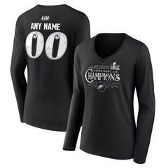 Women's Philadelphia Eagles Black Super Bowl LIX Champions Custom Name & Number Long Sleeve V-Neck T-Shirt 