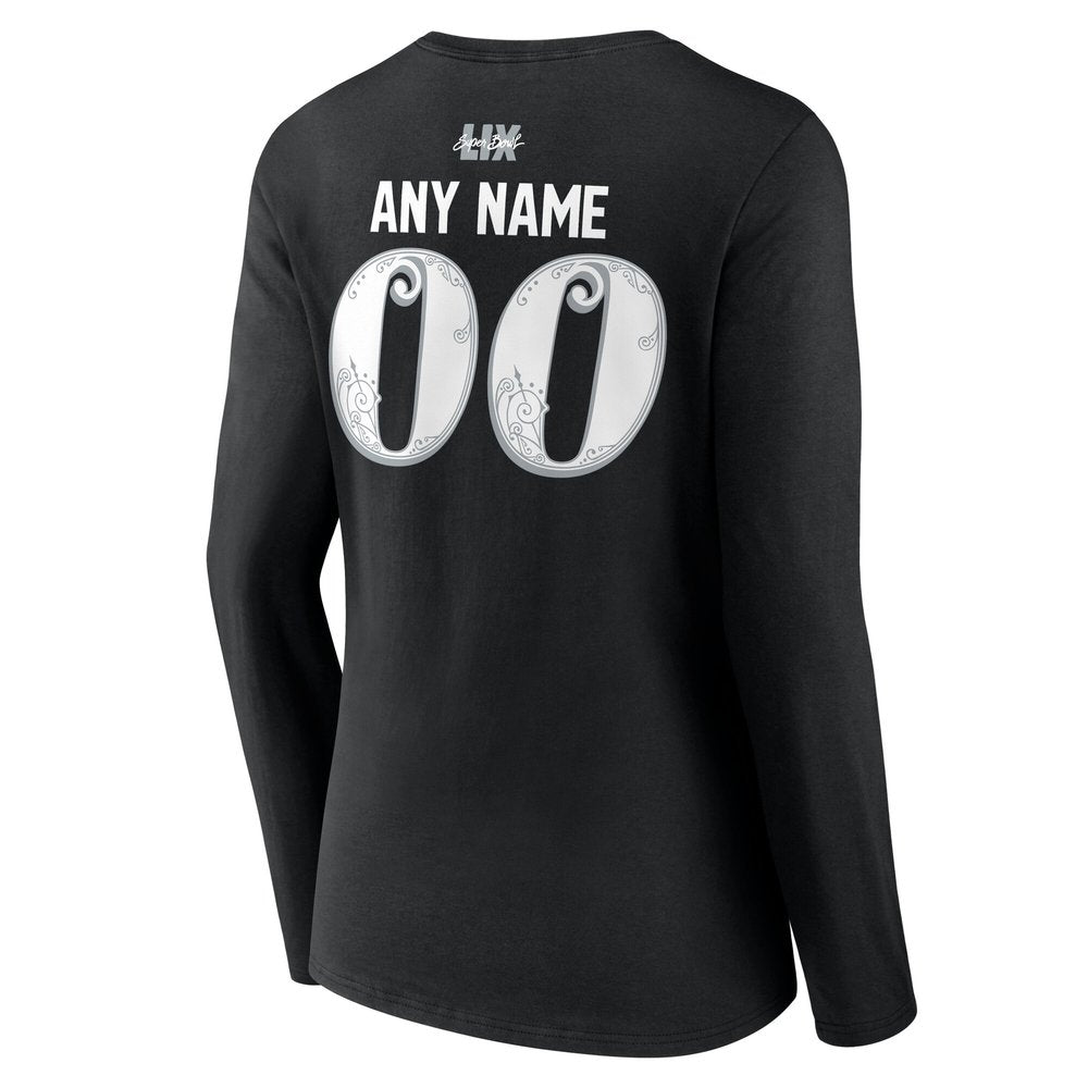 Women's Philadelphia Eagles Black Super Bowl LIX Champions Custom Name & Number Long Sleeve V-Neck T-Shirt 
