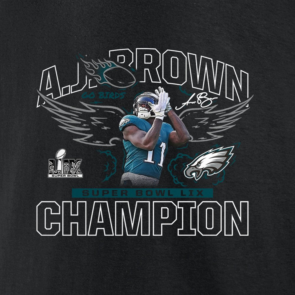 Men's Philadelphia Eagles A.J. Brown Black Super Bowl LIX Champions T-Shirt 