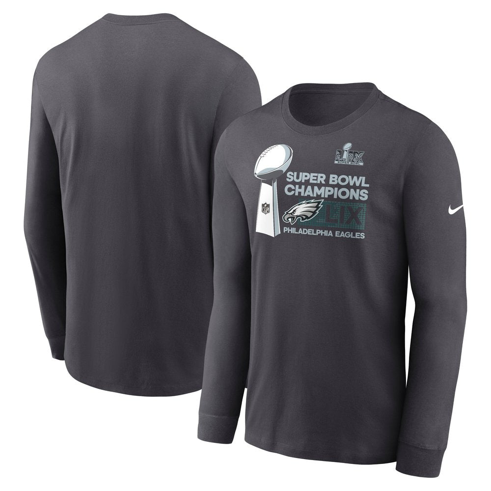 Men's Philadelphia Eagles Anthracite Super Bowl LIX Champions Locker Room Trophy Collection Long Sleeve T-Shirt 