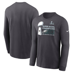 Men's Philadelphia Eagles Anthracite Super Bowl LIX Champions Locker Room Trophy Collection Long Sleeve T-Shirt 