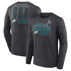 Men's Philadelphia Eagles Heather Charcoal Super Bowl LIX Champions Roster Long Sleeve T-Shirt 