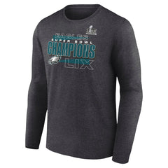 Men's Philadelphia Eagles Heather Charcoal Super Bowl LIX Champions Roster Long Sleeve T-Shirt 
