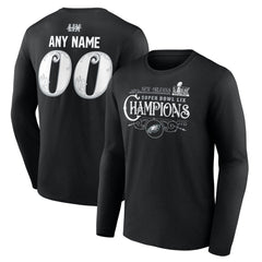 Men's Philadelphia Eagles Black Super Bowl LIX Champions Custom Name & Number Long Sleeve T-Shirt 