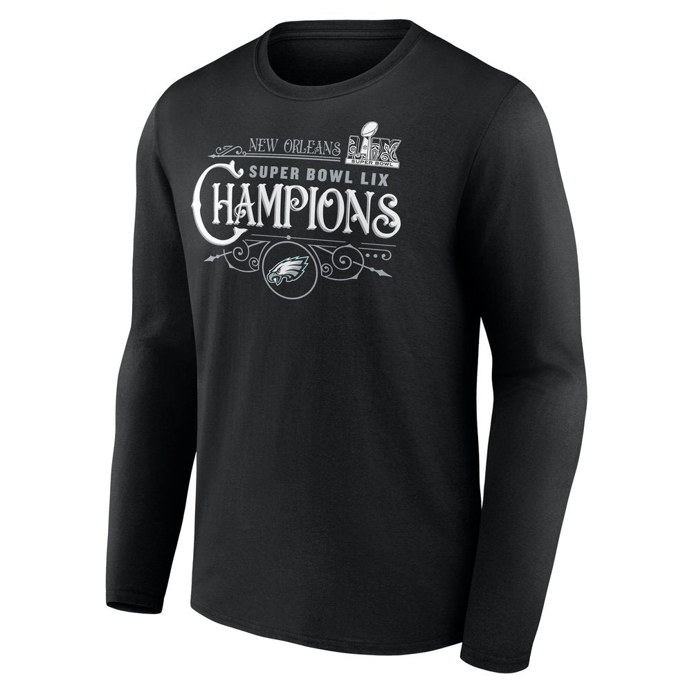 Men's Philadelphia Eagles Black Super Bowl LIX Champions Custom Name & Number Long Sleeve T-Shirt 