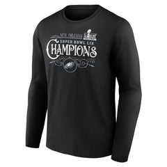 Men's Philadelphia Eagles Black Super Bowl LIX Champions Custom Name & Number Long Sleeve T-Shirt 