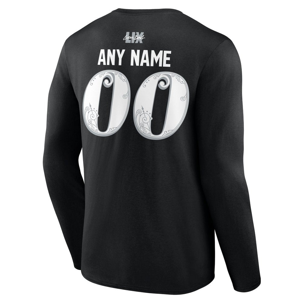 Men's Philadelphia Eagles Black Super Bowl LIX Champions Custom Name & Number Long Sleeve T-Shirt 